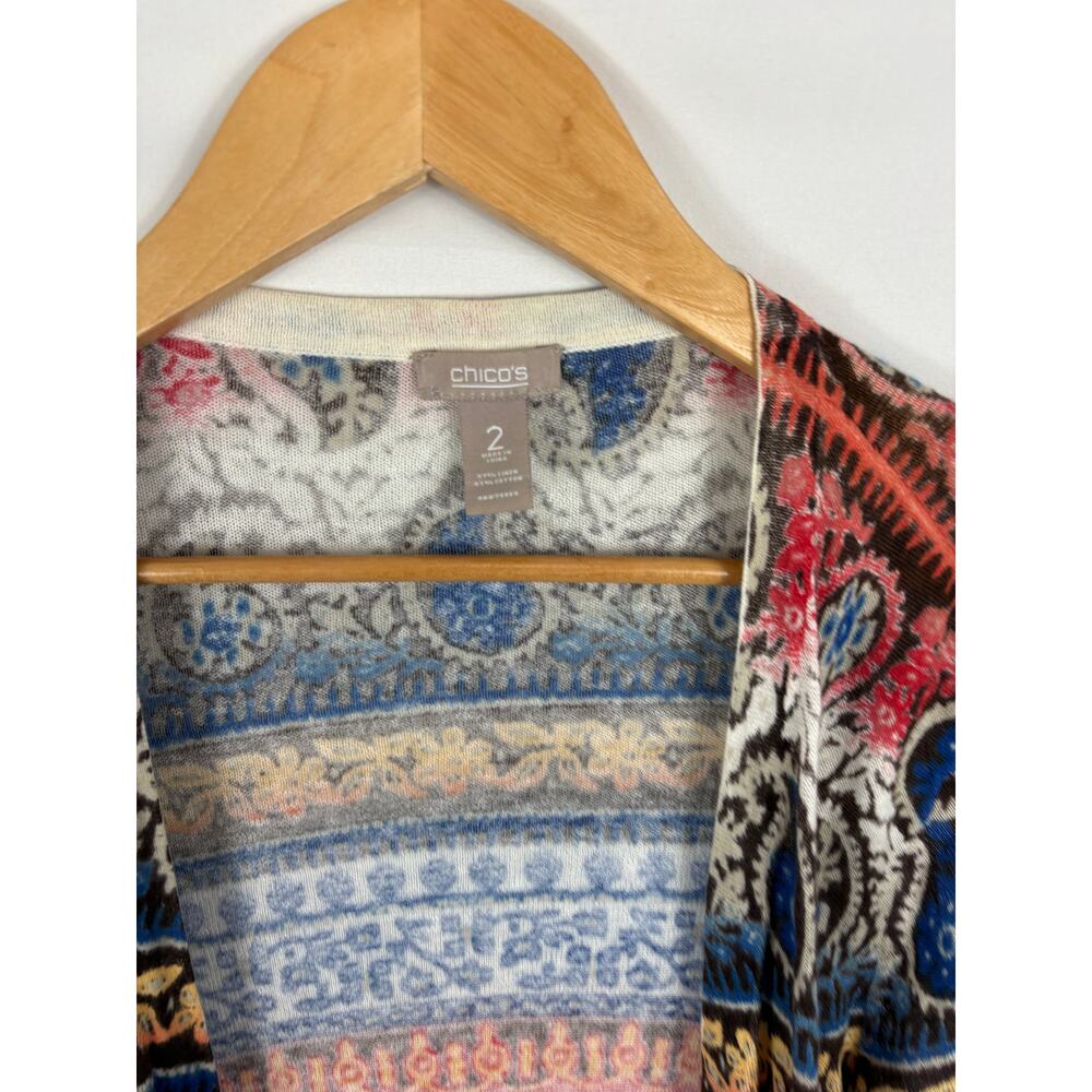 Chicos Linen Blend Patterned Cardigan Size 2 / Large - Picture 3 of 4